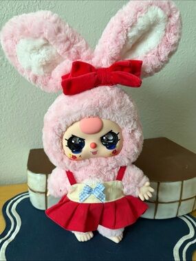 Baby Three 400% LIQUID EYES Cute Pink Bunny Plush Doll with Red Bow - Kids Toys